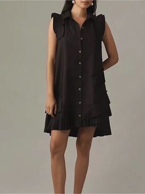 ANTHROPOLOGIE Sleeveless Black Pleated Hem Shirt Dress